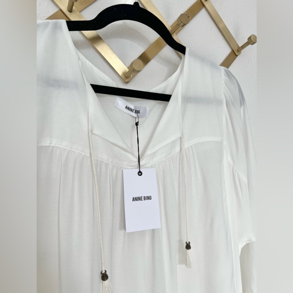 ANINE BING Flowy Tassel Blouse in Sheer White Size Large - Picture 5 of 6